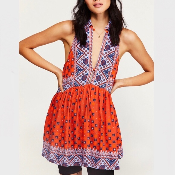 Free People Charlotte Rust Printed Racerback Tunic Tank – Size Small - Picture 3 of 11